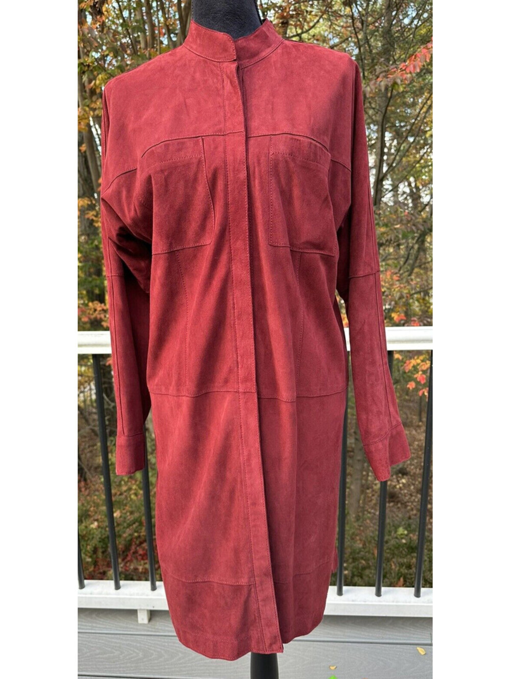 Worth New York Womens Burgundy Wine Suede Leather Shirt Dress Sz S Front Buttons